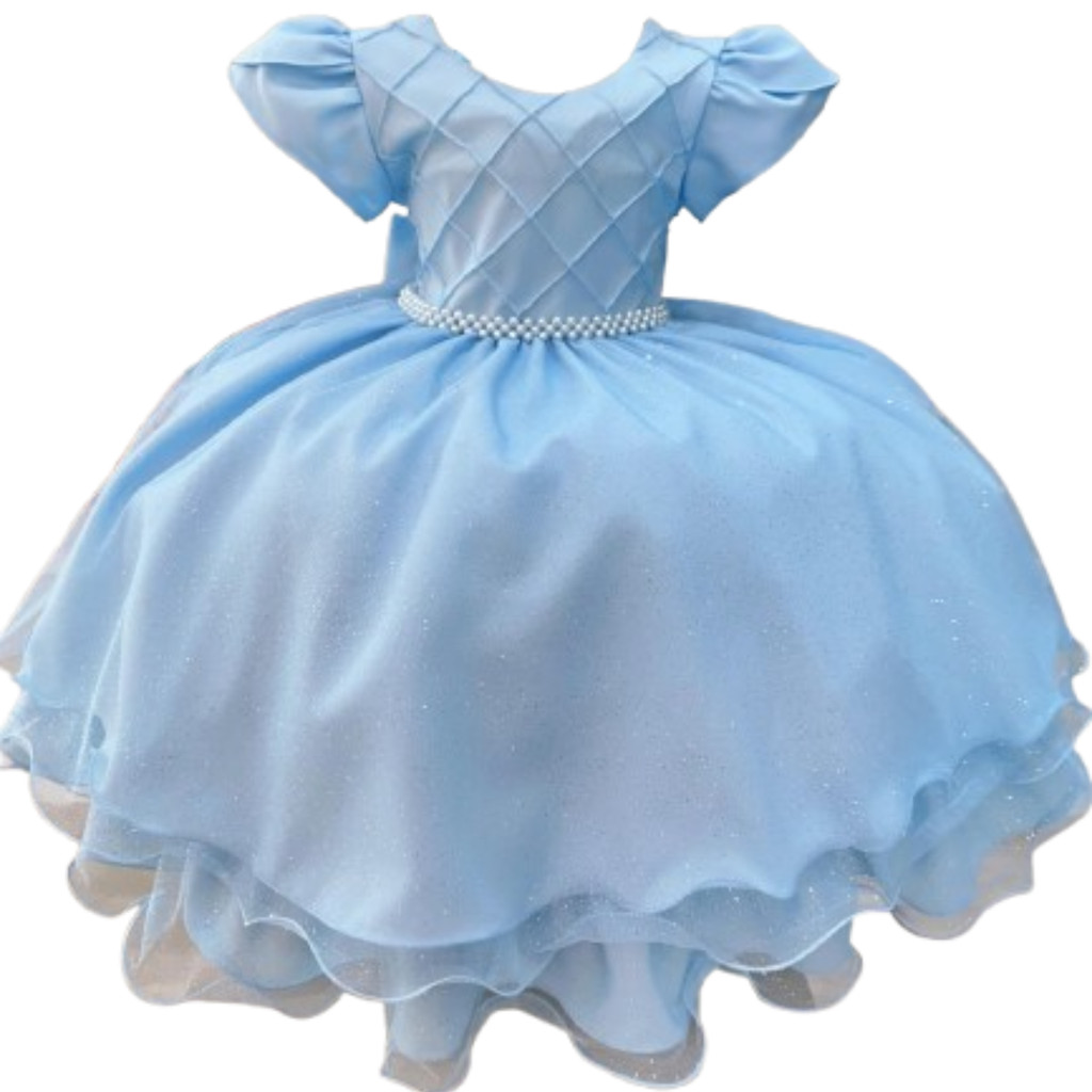Vestido Azul Busto Drapeado com Brilho Tamanho 1 ao 12 Festa Cinderela md5073