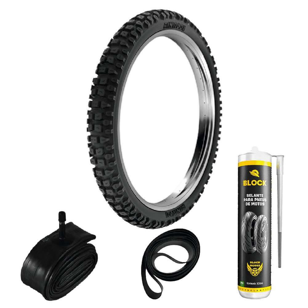 Pneu 80/100-18 Rt36 Rinaldi + Camara + Cinta + Selante