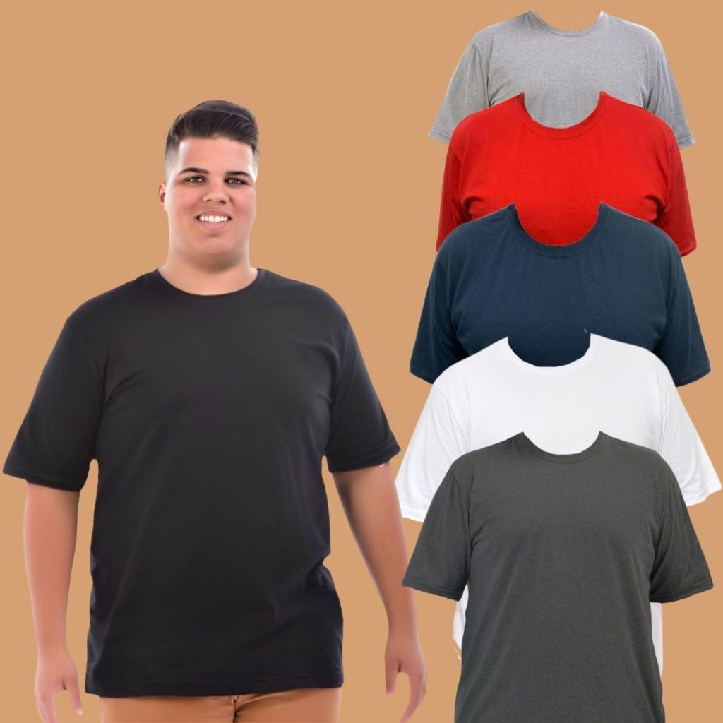 Camiseta PLUS Size Masculina básica 100% Algodão lisa qualidade premium G1 G2 G3 camiseta academia