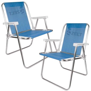 Cadeira de Praia e Piscina Alta em Alumínio 2 Unidades Azul ZELT em Oferta na Shopee
