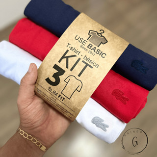Kit 3 Camisetas Masculinas 100% Algodão Logo Monocromático