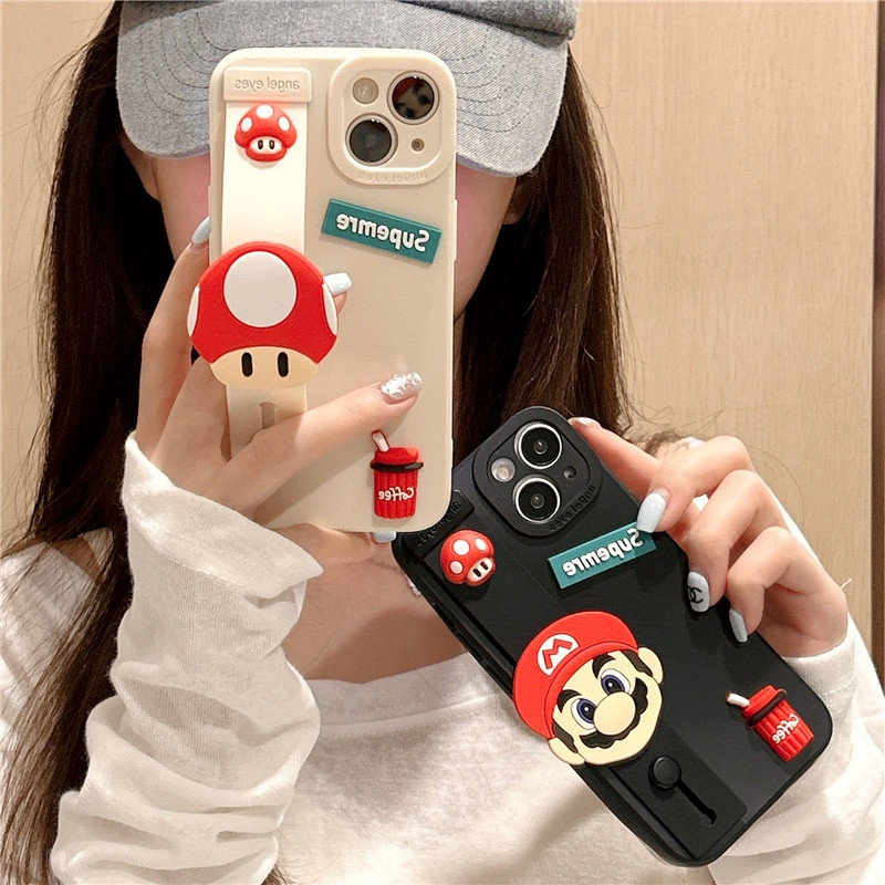 Capa Para Samsung Galaxy S26 S25 S24 S23 S22 Ultra S21 S20 FE S10 S9 Plus Diversão 3D Cogumelo Mario Com Suporte De