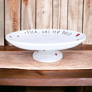 Boleira Prato De Bolo “Fica Vai Ter Bolo” Cerâmica Grande 29cm em Oferta na Shopee