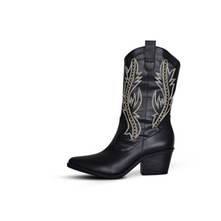 Bota Country Cano Curto Preta Com Metais