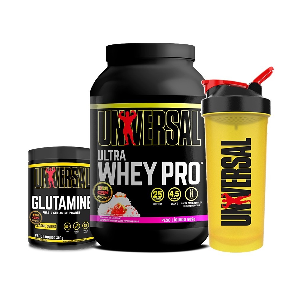 Kit Ultra Whey Pro 900g + Glutamina 300g + Coqueteleira - Universal