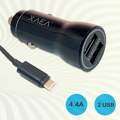 Kit Carregador para Celular Iphone Veicular MAX com Cabo Lightning Incluso e Duas Portas USB Ultra Rápido