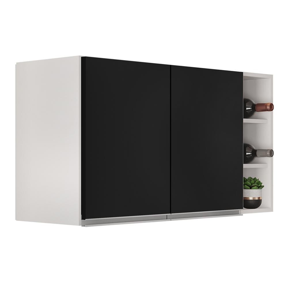Armário de Cozinha Aéreo Califórnia 80cm e Nicho Garrafeiro 20cm Riad Branco/Preto - Lumil em Oferta na Shopee