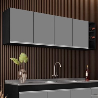 Armário Aéreo Nevada com Nicho 180cm 4 Portas Preto/Cinza - Lumil em Oferta na Shopee