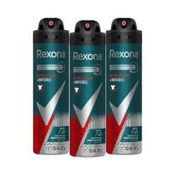 Kit com 3 Desodorantes Antitranspirantes Aerosol Masculino Rexona Antibacterial + Invisible 150ml
