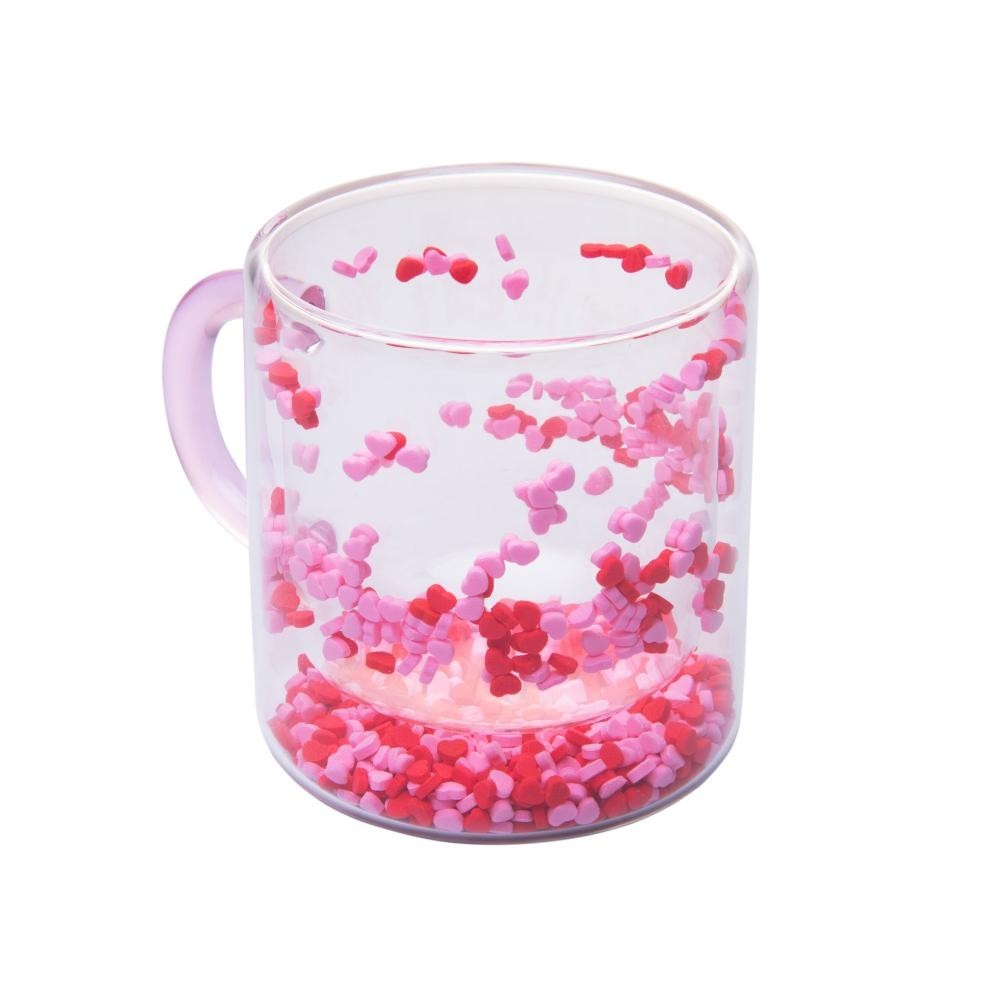Caneca de Vidro Borossilicato com Alça Rosa 300ml Heart - Lyor - Home & Living
