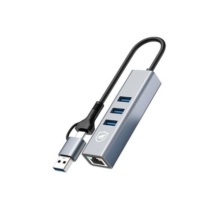 Gshield 2 em 1 Hub USB-C + USB-A e Adaptador de Rede Ethernet LAN RJ45 com 3 Entradas USB 3.0 para Computador e Notebook
