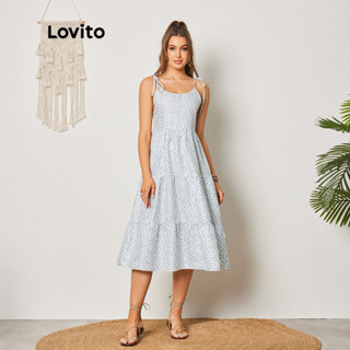 Lovito Boho Vestido Feminino Floral com Camadas e Laço LBL08383
