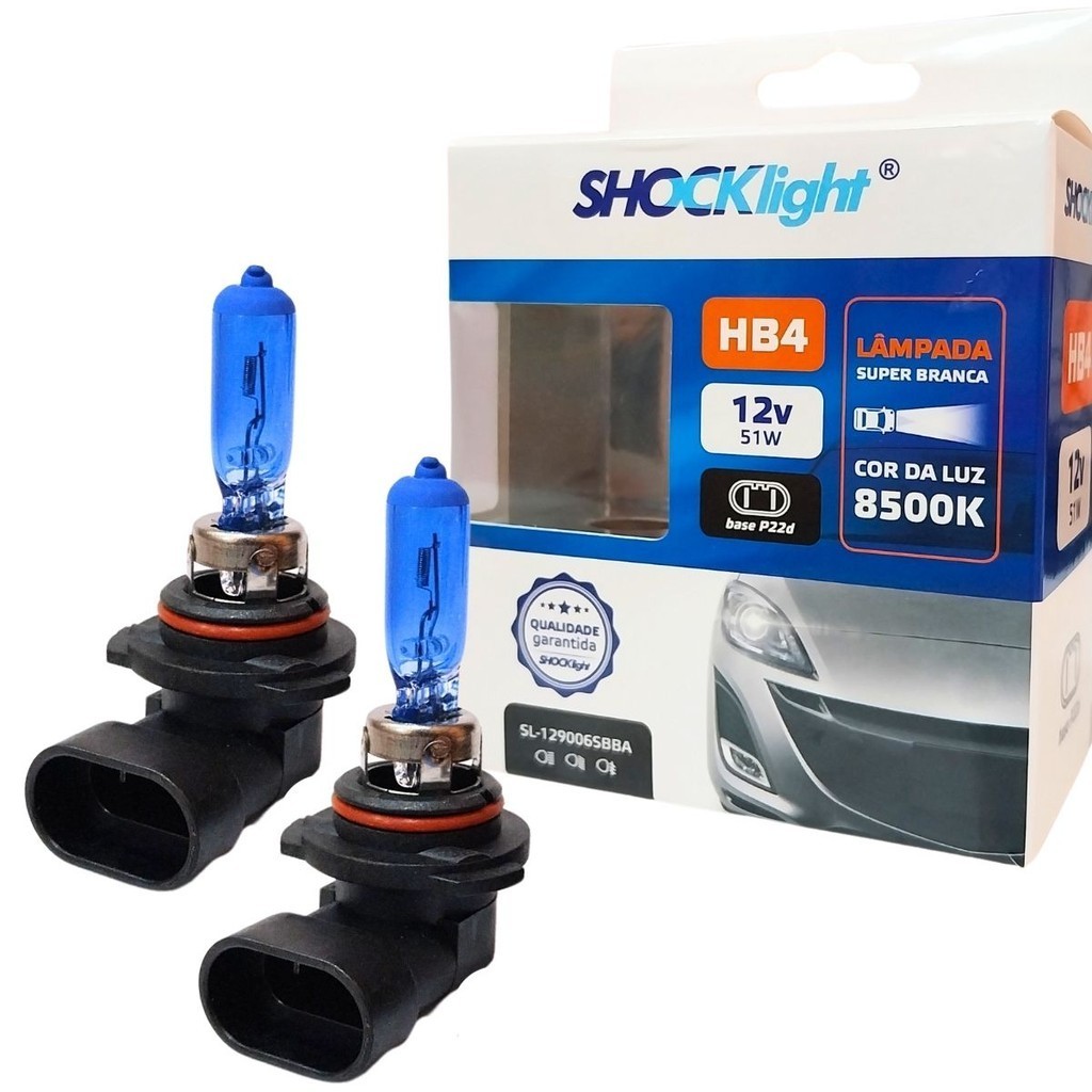 PAR LAMPADA SUPER BRANCA HB4 9006 12V 51W HALÓG 8500K FAROL