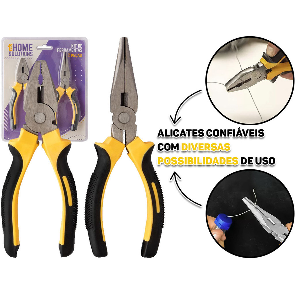 Kit 2 Alicates Universal E Bico Fino Para Mecânico Eletricista Reparos Manutenção Profissional Hutz - Home & Living
