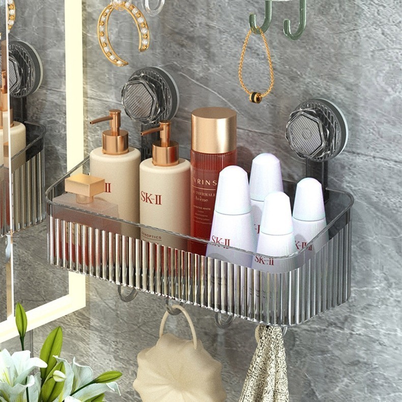 1 Prateleira De Sucção De Luxo Para Banheiro, Rack De Armazenamento Montado Na Parede, Cesta De Armazenamento De Escova De Dentes E Pasta De Dente Para Lavar As Mãos E Gargarejar em Oferta na Shopee