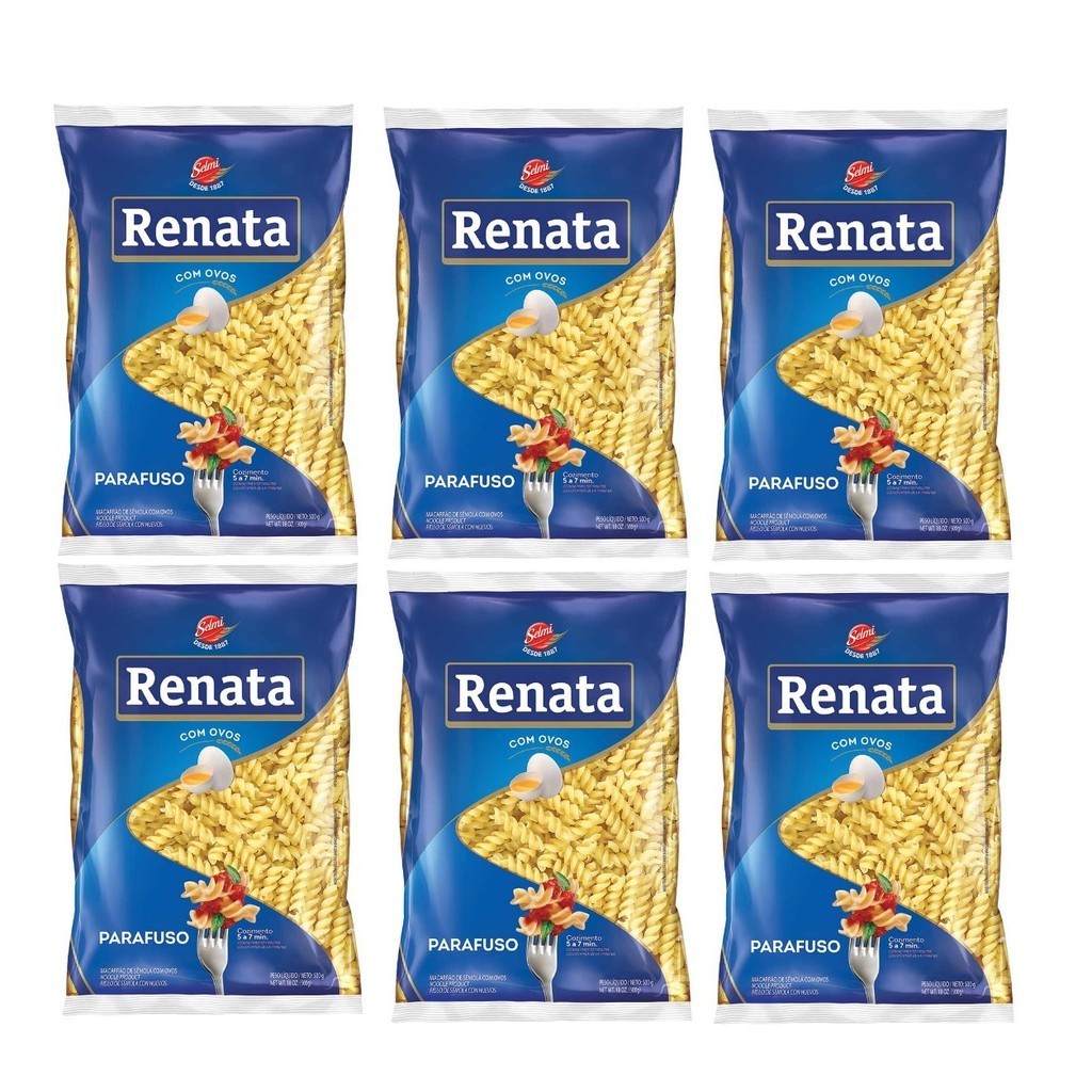 KIT 6 PACOTES Macarrão Ovos Parafuso Renata 500g - SUPER OFERTA