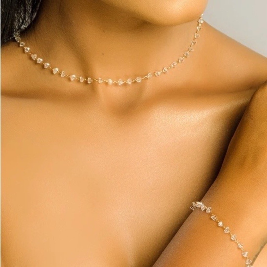 Kit Colar+Pulseira Choker Folheado banhado a ouro 18k prata 925