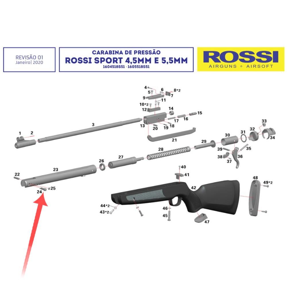 PARAFUSO DE FIXAÇÃO DO CANO CARABINA PRESSÃO ROSSI SPORT / UP / DIONE 3G / 4G