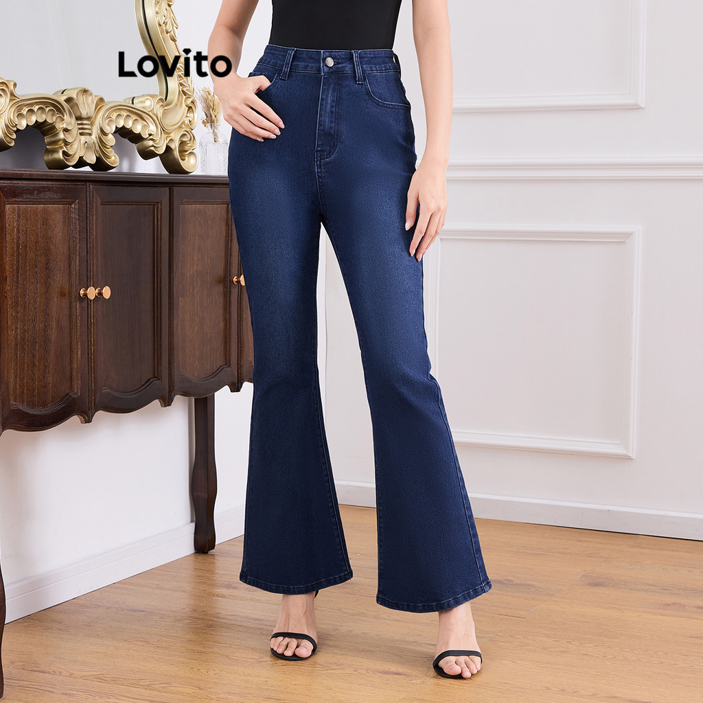 Lovito Jeans casual liso lavado para mulheres L116MD008 - Women Clothes