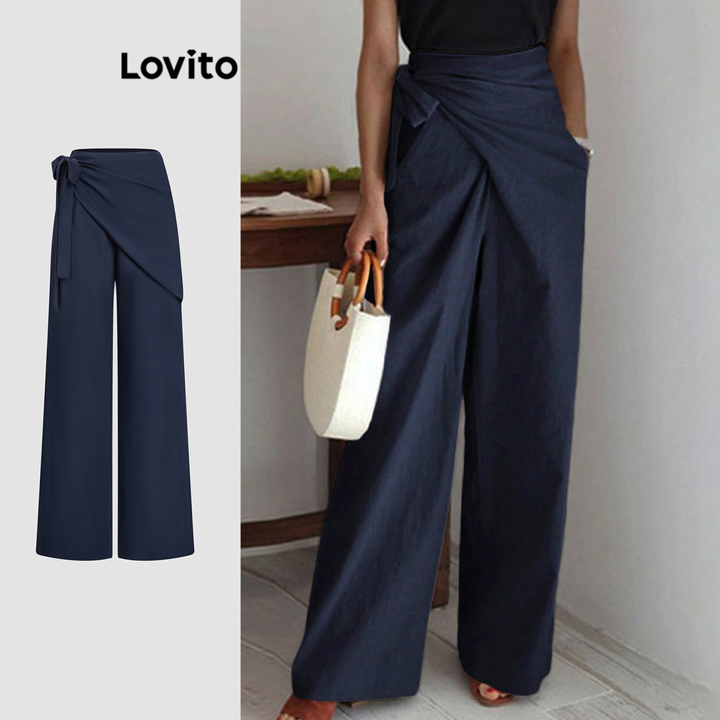 Lovito Calça Elegante Com Cadarço Liso Para Mulheres L118ED274 - Women Clothes