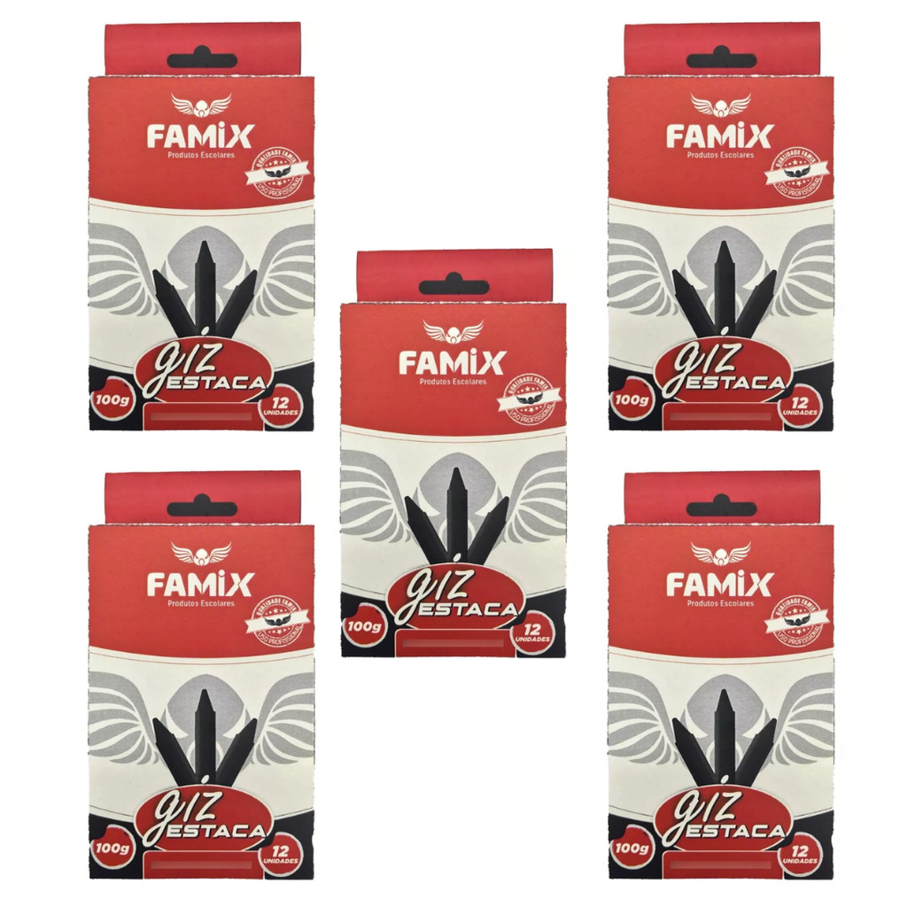 Kit Lápis Giz Estaca 5 Caixa Com 12un Cada Preto - Famix