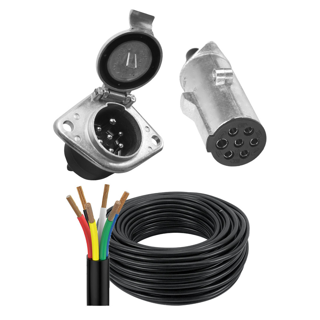 Kit Engate Reboque Carretinha Tomada 7 Pinos + Cabo PP 6 Vias Para Carreta Caminhão Cavalo Mecânico