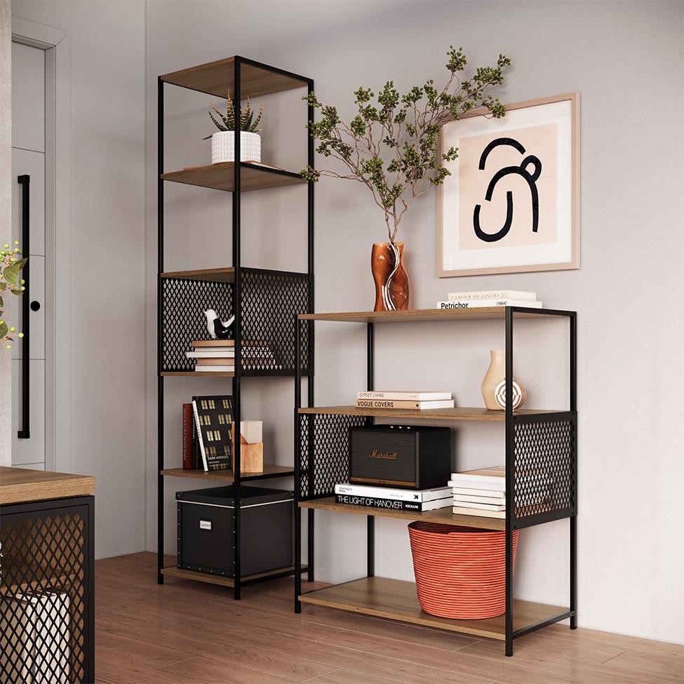 Conjunto de Estantes Paricel 40cm e 77cm Preto e Mel em Oferta na Shopee