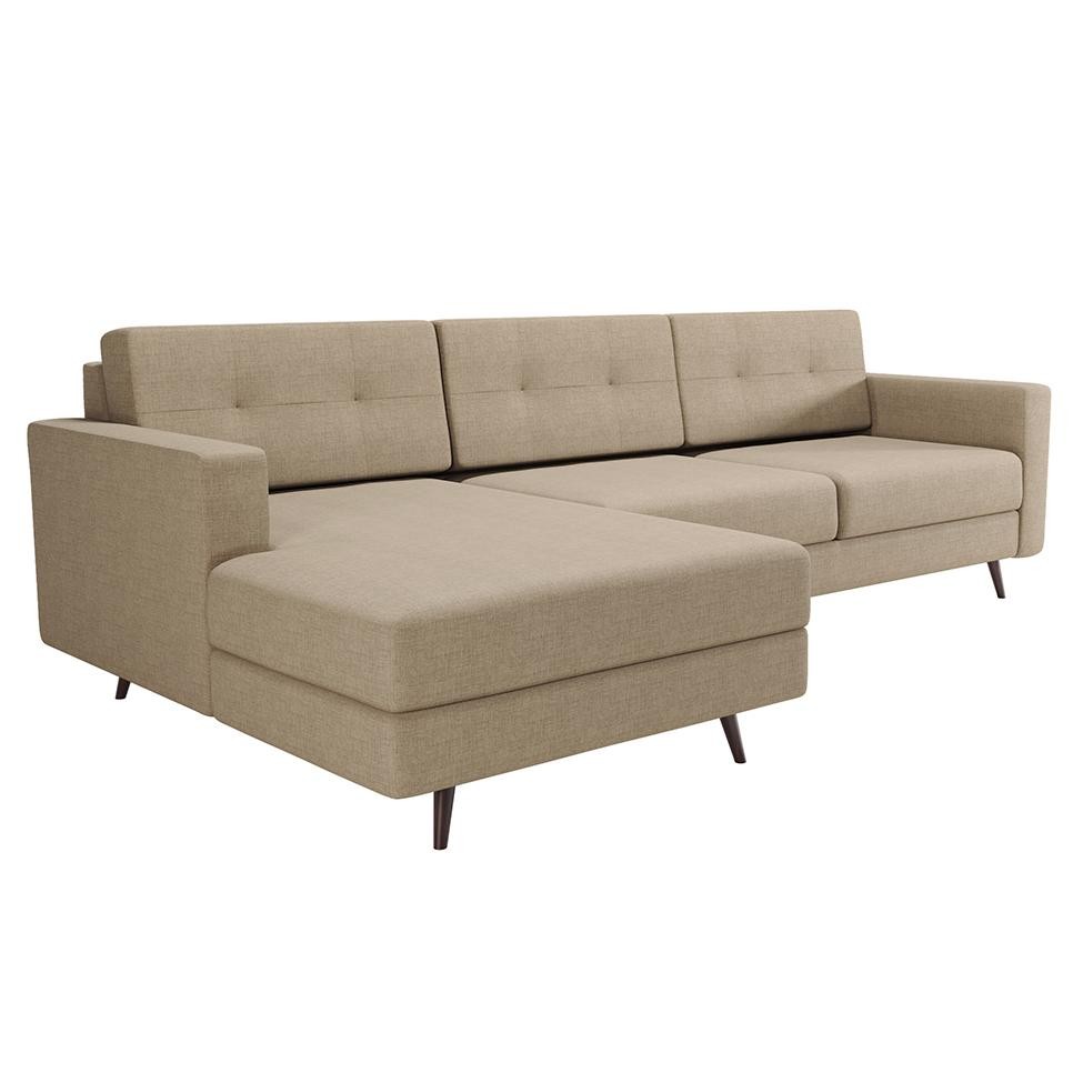 Sofá 3 Lugares Living com Chaise Esquerdo Pé Palito Linho Cotton Bege - Home & Living