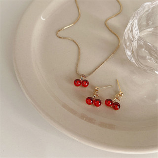 Vinho Cereja Tinto Ouro Cor Pingente Colar Brincos Conjunto Jóias para Mulher Casamento An...