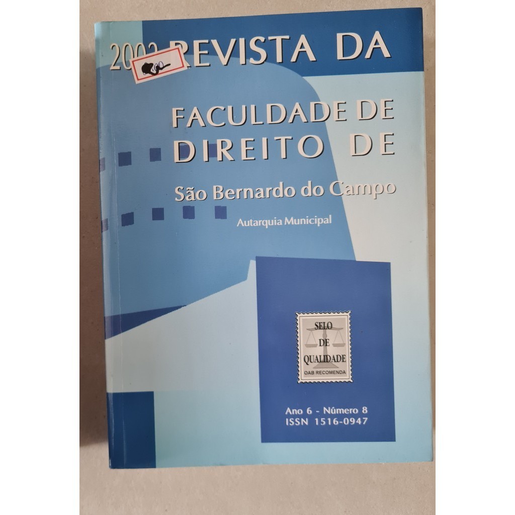 LIVRO,  2002 REVISTA DA FACULDADE DE DIREITO DE SÃO BERNARDO, ANO 6, NÚMERO 8, AUTARQUIA MUNICIPAL