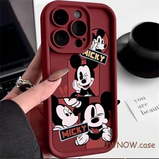 Compatível Para iPhone 15 14 13 12 11 Pro MAX XR XS 7 8 Plus INS Cartoon Fofo Feliz Ano Novo Engraçado Mickey Vinho Tinto Diamante Caixa De Silicone Macia