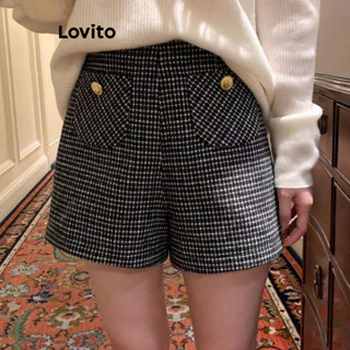 Lovito Shorts Básicos Casuais Com Bolso De Metal Liso Para Mulheres LNE36143 (Preto)