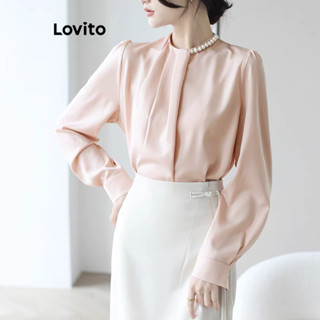 Lovito Elegante Blusa Feminina Lisa Assimétrica com Pérolas LNE29206 (Branco/Rosa)