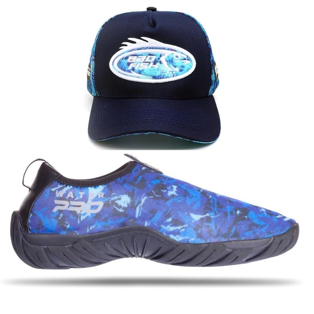 Kit Pescaria Boné com Sapatilha Bad Fish Azul