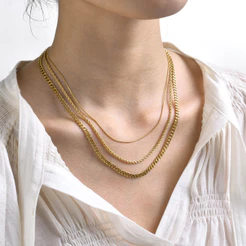 Vnox Conjunto De Três Peças Colar De Corrente Para Menina Feminina , 18K Gold Twists Redonda De Cobra Cubana Jóias