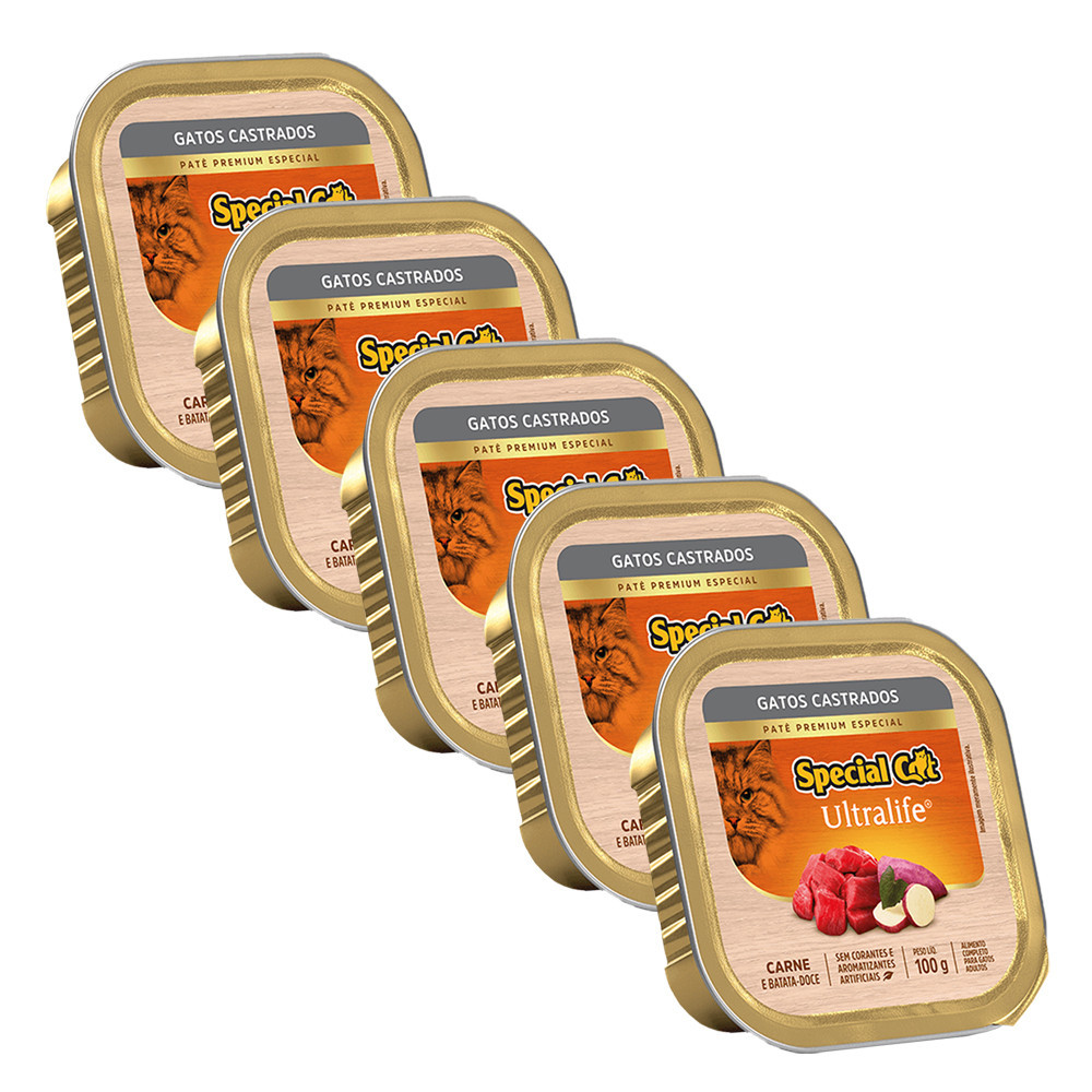 5 Ração Special Cat Patê Gatos Castrados Carne 100g em Oferta na Shopee