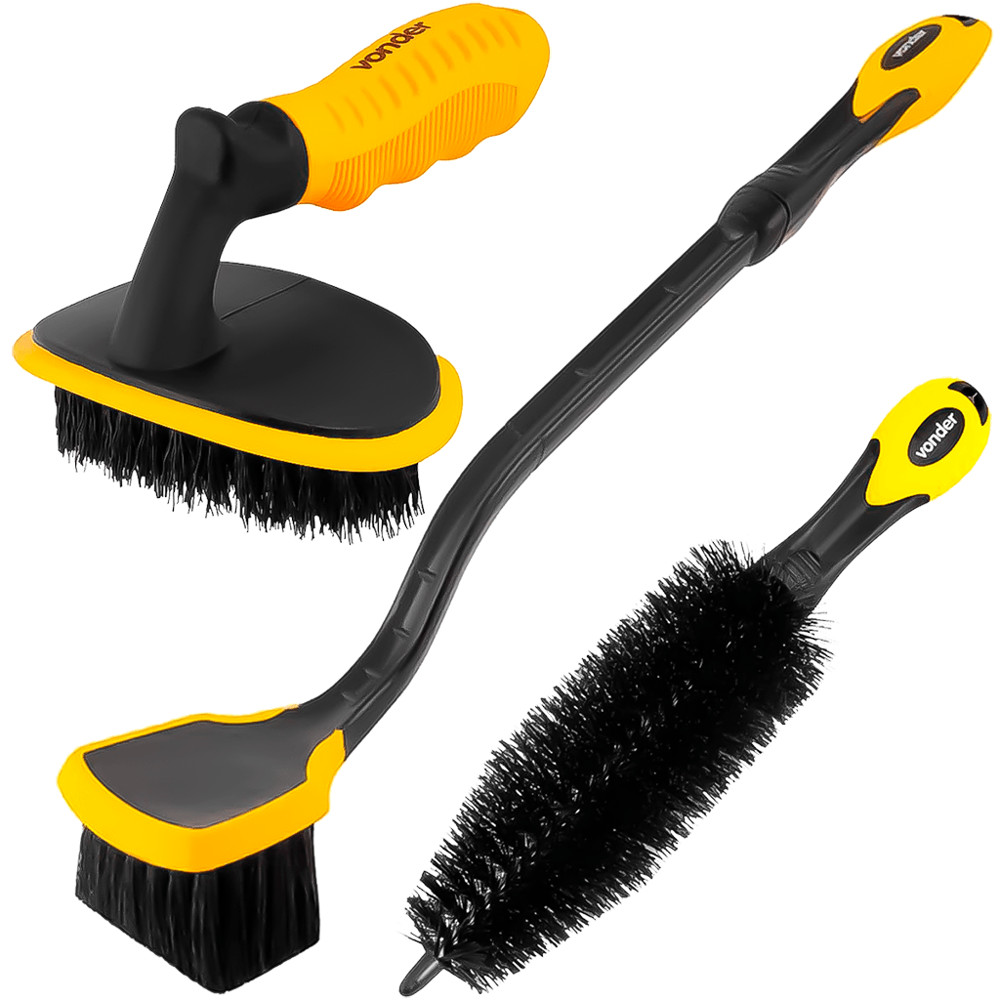 Kit Jogo 3 Escovas Automotivas Para Limpeza Leves Pesadas Rodas Pneus Multiuso Geral Carro Moto Bike em Oferta na Shopee