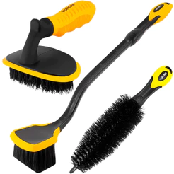Kit Jogo 3 Escovas Automotivas Para Limpeza Leves Pesadas Rodas Pneus Multiuso Geral Carro Moto Bike