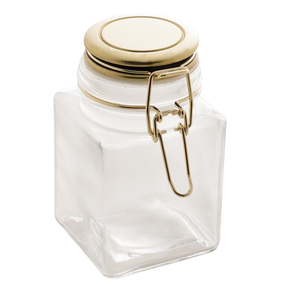 Pote Hermético Lyor Geométrico Dourado de Vidro e Metal 12cm - Home & Living