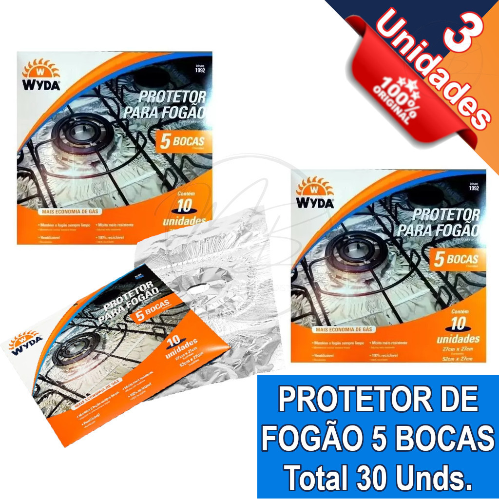 Kit 3 Protetor de Alumínio para Fogão 5 Bocas Wyda 10und em Oferta na Shopee