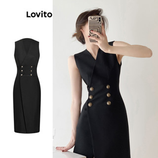 Lovito Vestido Casual Simples Com Botões Para Mulheres L76AD157