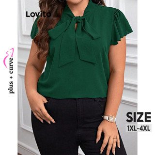Lovito Blusa Plus Size Curva Casual Com Laço Liso Para Mulheres LBL08218