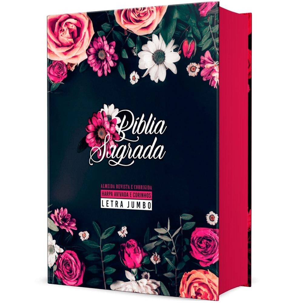 Bíblia ARC Com Harpa Avivada E Corinhos - Letra Jumbo - Capa Dura Floral Pink