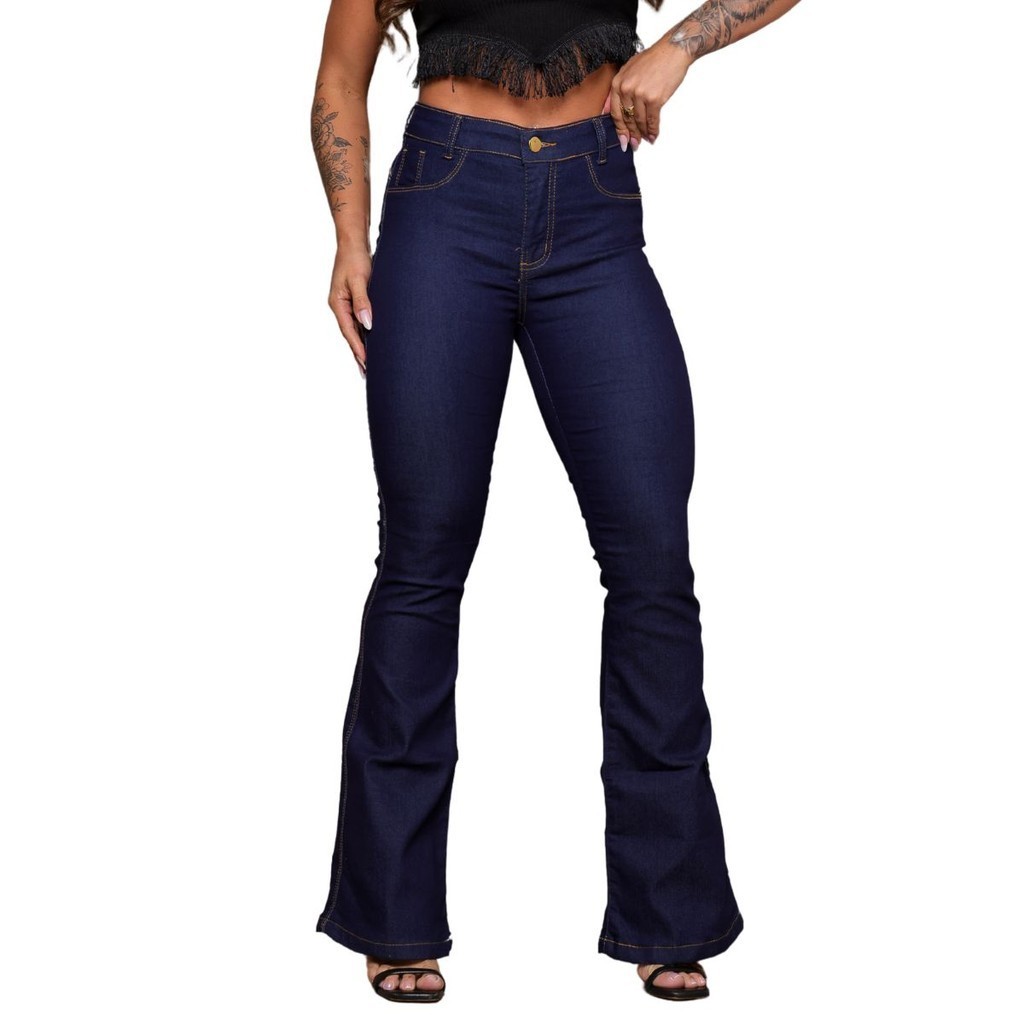 Calça Jeans Feminina Flare Cos Alto Levanta Bumbum Com Lycra Boca De Sino em Oferta na Shopee