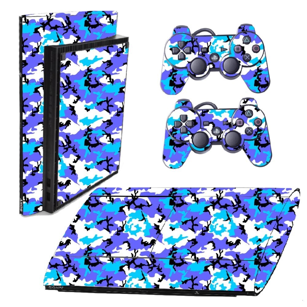 Skin PS3 Super Slim Playstation Adesivo Película Protetora Sticker Camo Blue Ice