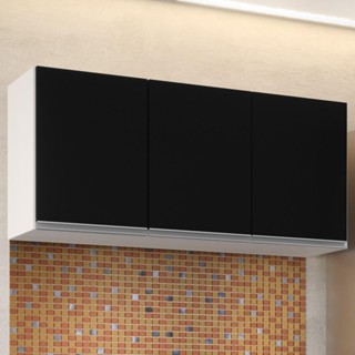 Armário Aéreo de Cozinha 120cm 3 Portas Virgínia Branco/Preto - Lumil em Oferta na Shopee
