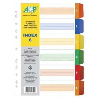Divisória Plástica Para Fichário Colorida com 6 Divisões - ACP em Oferta na Shopee