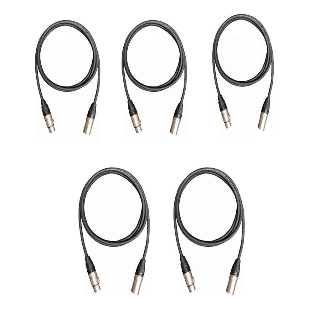 Kit C/ 5 Cabo Mic Xlr Canon Balanceado Macho X Femea 3 M