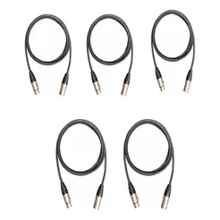 Kit C/ 5 Cabo Mic Xlr Canon Balanceado Macho X Femea 3 M