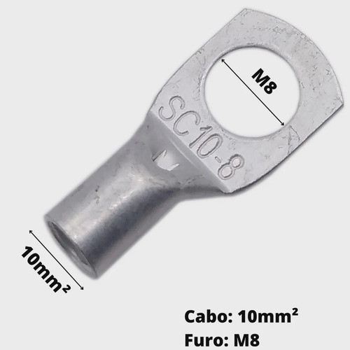 Kit 10 Pçs Terminal 10mm Olhal Compressão Cobre Estanhado M8